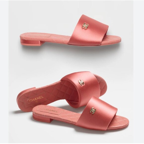 Authentic 22P Chanel satin sandals mules slides 38 C - Picture 5 of 8